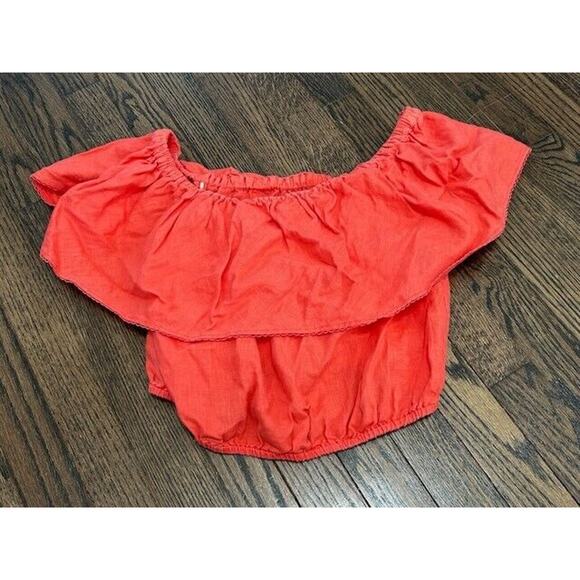 Trina Turks Out of Office Terrace Top Off Shoulder 100% Linen Coral Size S - Picture 1 of 6